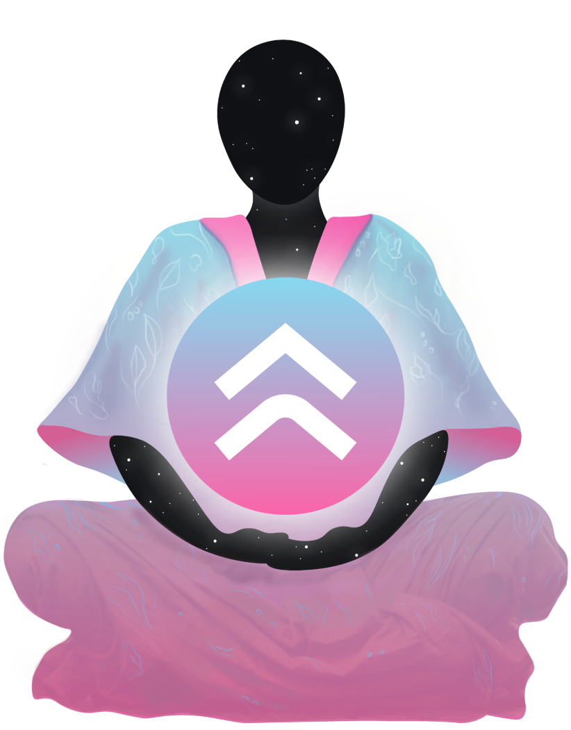 Illustration of the StarMonk sitting in the lotus position and holding ANA token